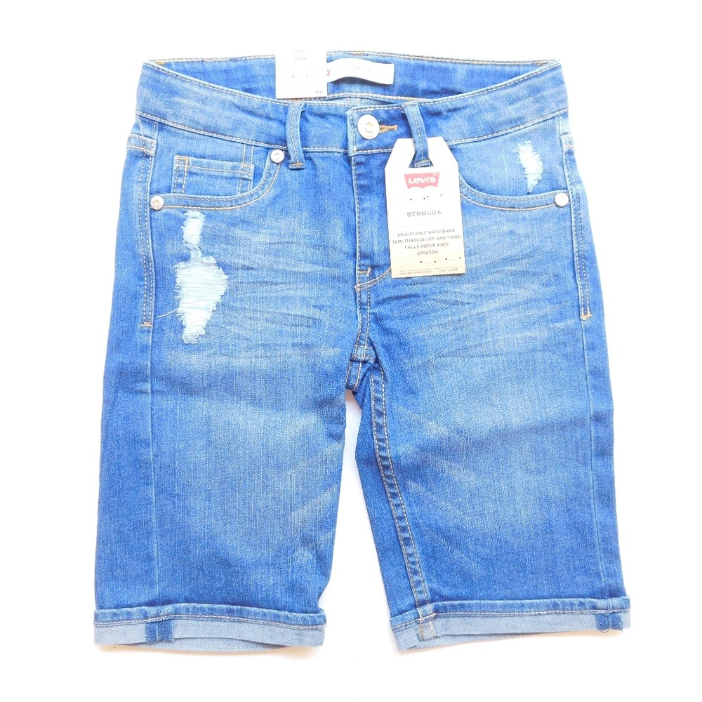 Levi's Girls Distressed Denim Bermuda Jean Shorts Cuffed 8 10 12 NWT - Picture 1 of 7